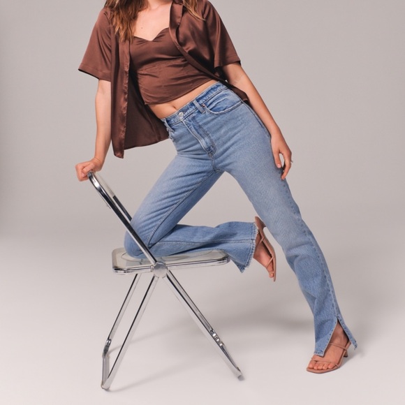 Abercrombie High Rise 90s Straight Jean - split hem - Picture 4 of 10